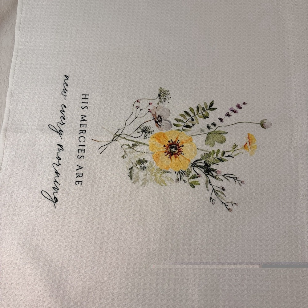 His Mercies Are New Every Morning Christian Kitchen Towel Watercolor Wildflower - Picture 5 of 7